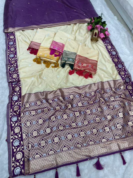 AJ-JALAR SOFT SILK SAREE WITH SATIN PATTA BORDER WITH WHITE COMMON DESIGN WITH RICH PALLU WITH DOUBLE JAREE CONCEPT WITH CONTRAST BORDER WITH BEAUTIFUL CONTRAST BLOUSE