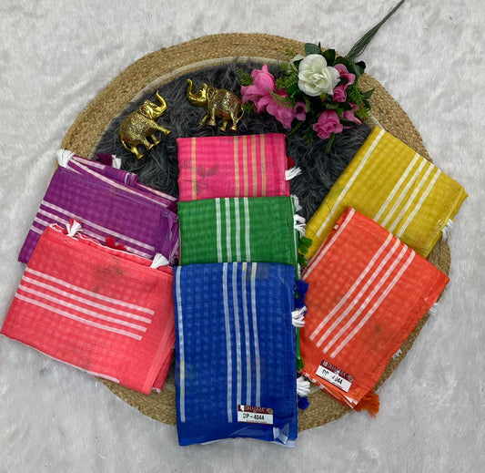 DP-4044 VIRAL LINEN DIGITAL PRINT SAREE WITH BOX DESIGN WITH TONE TO TONE TASSELS WITH BEAUTIFUL BLOUSE