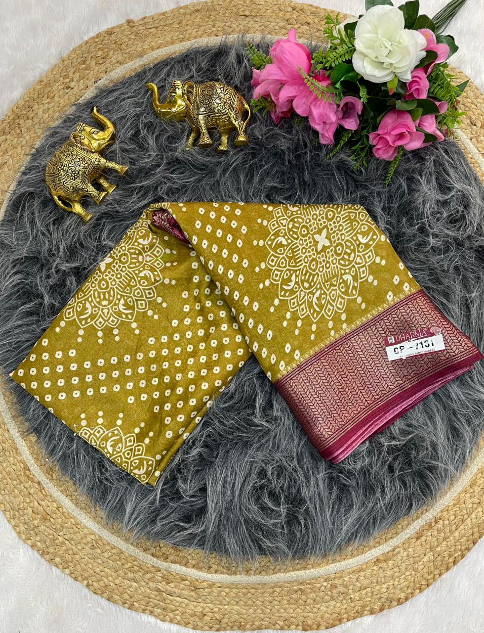 CP-7131 DOLA SAREE WITH BEAUTIFUL HEAVY POSITION STYLE PRINTING RICH PALLU DESIGN WITH CONTRAST BORDER AND BLOUSE