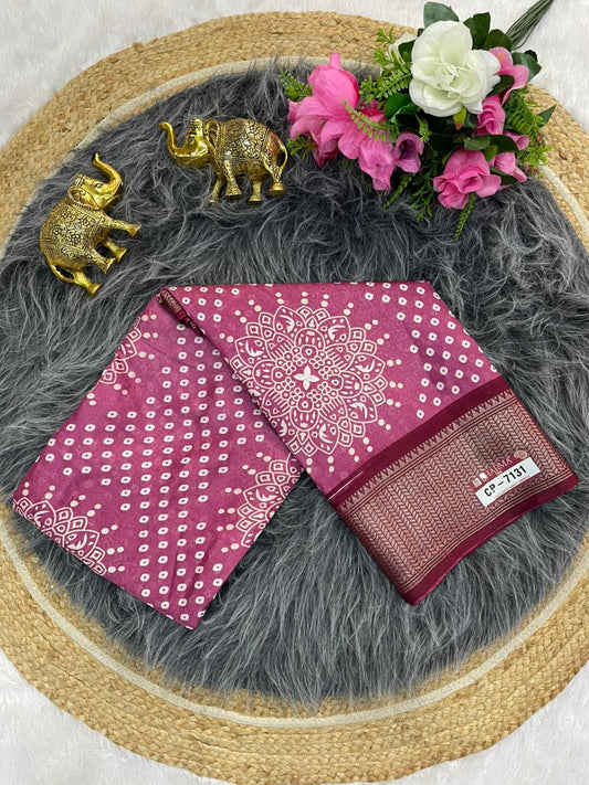 CP-7131 DOLA SAREE WITH BEAUTIFUL HEAVY POSITION STYLE PRINTING RICH PALLU DESIGN WITH CONTRAST BORDER AND BLOUSE