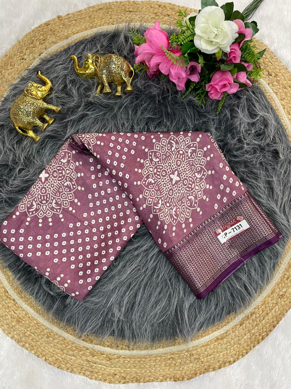 CP-7131 DOLA SAREE WITH BEAUTIFUL HEAVY POSITION STYLE PRINTING RICH PALLU DESIGN WITH CONTRAST BORDER AND BLOUSE