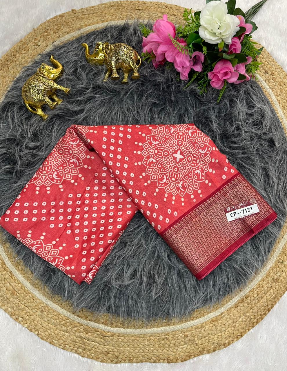 CP-7131 DOLA SAREE WITH BEAUTIFUL HEAVY POSITION STYLE PRINTING RICH PALLU DESIGN WITH CONTRAST BORDER AND BLOUSE