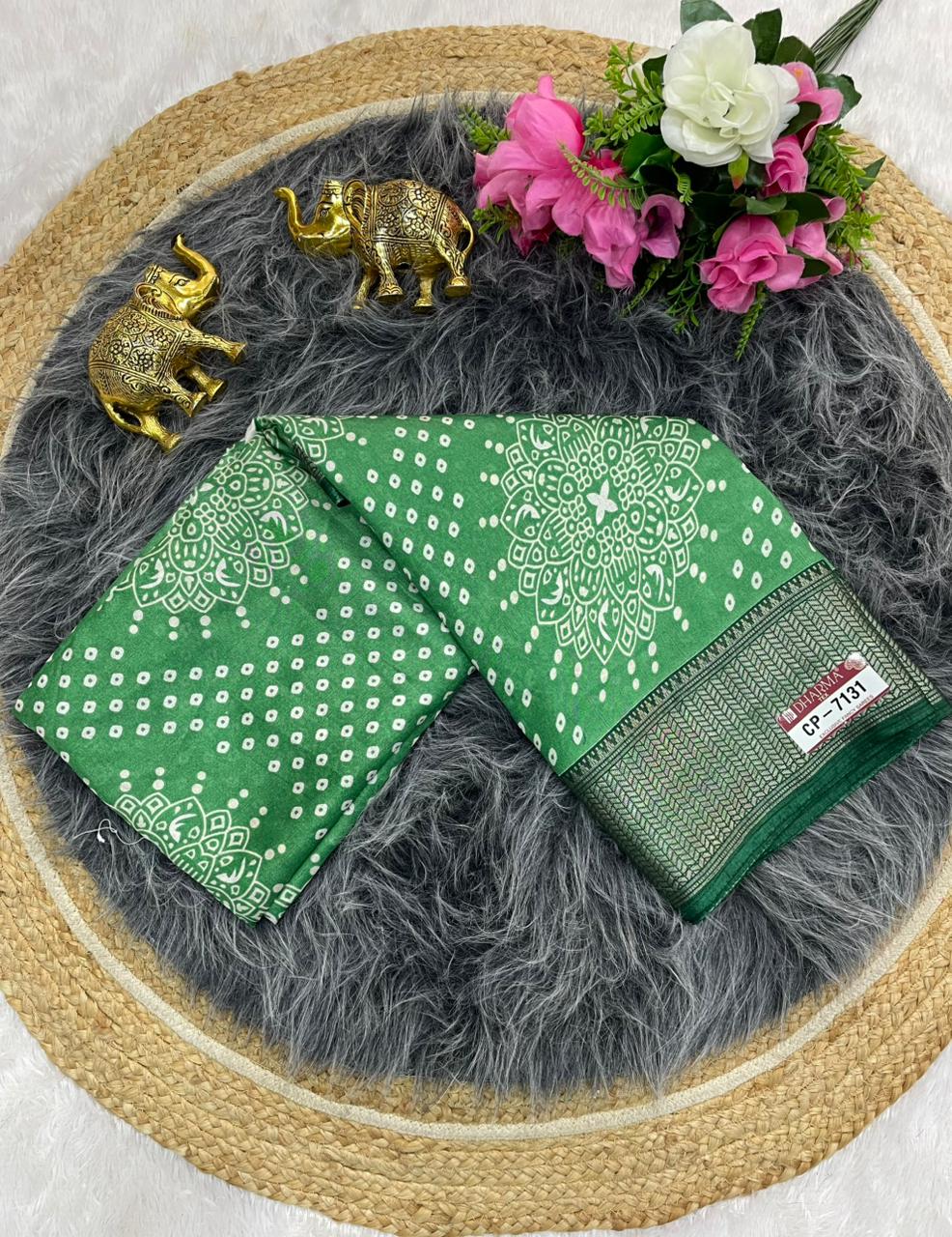 CP-7131 DOLA SAREE WITH BEAUTIFUL HEAVY POSITION STYLE PRINTING RICH PALLU DESIGN WITH CONTRAST BORDER AND BLOUSE