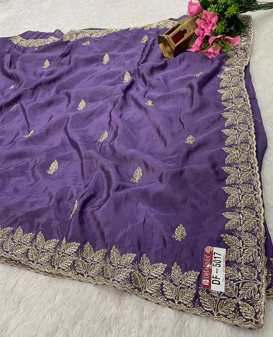 DF-5017 H.O SILK FABRIC SAREE WITH SEQUENCE AND EMBROIDERY WORK WITH HEAVY WORK BLOUSE