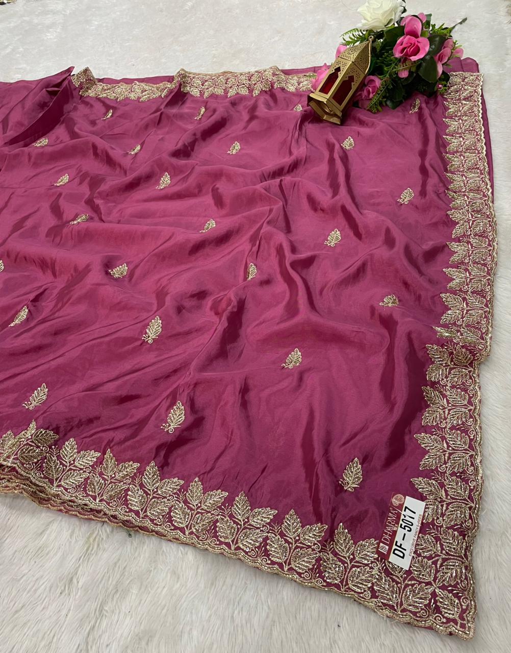 DF-5017 H.O SILK FABRIC SAREE WITH SEQUENCE AND EMBROIDERY WORK WITH HEAVY WORK BLOUSE