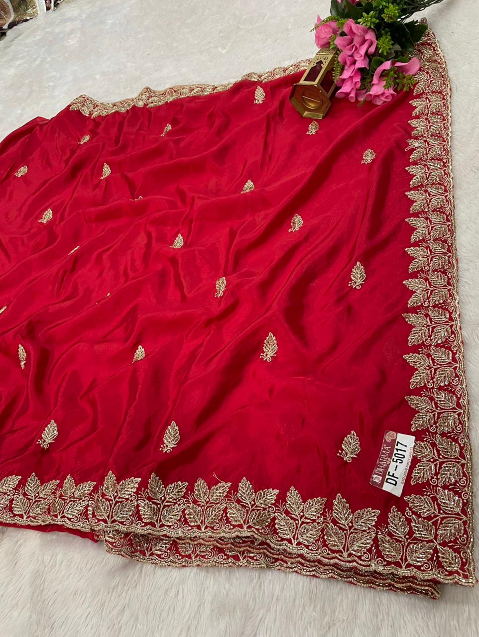 DF-5017 H.O SILK FABRIC SAREE WITH SEQUENCE AND EMBROIDERY WORK WITH HEAVY WORK BLOUSE