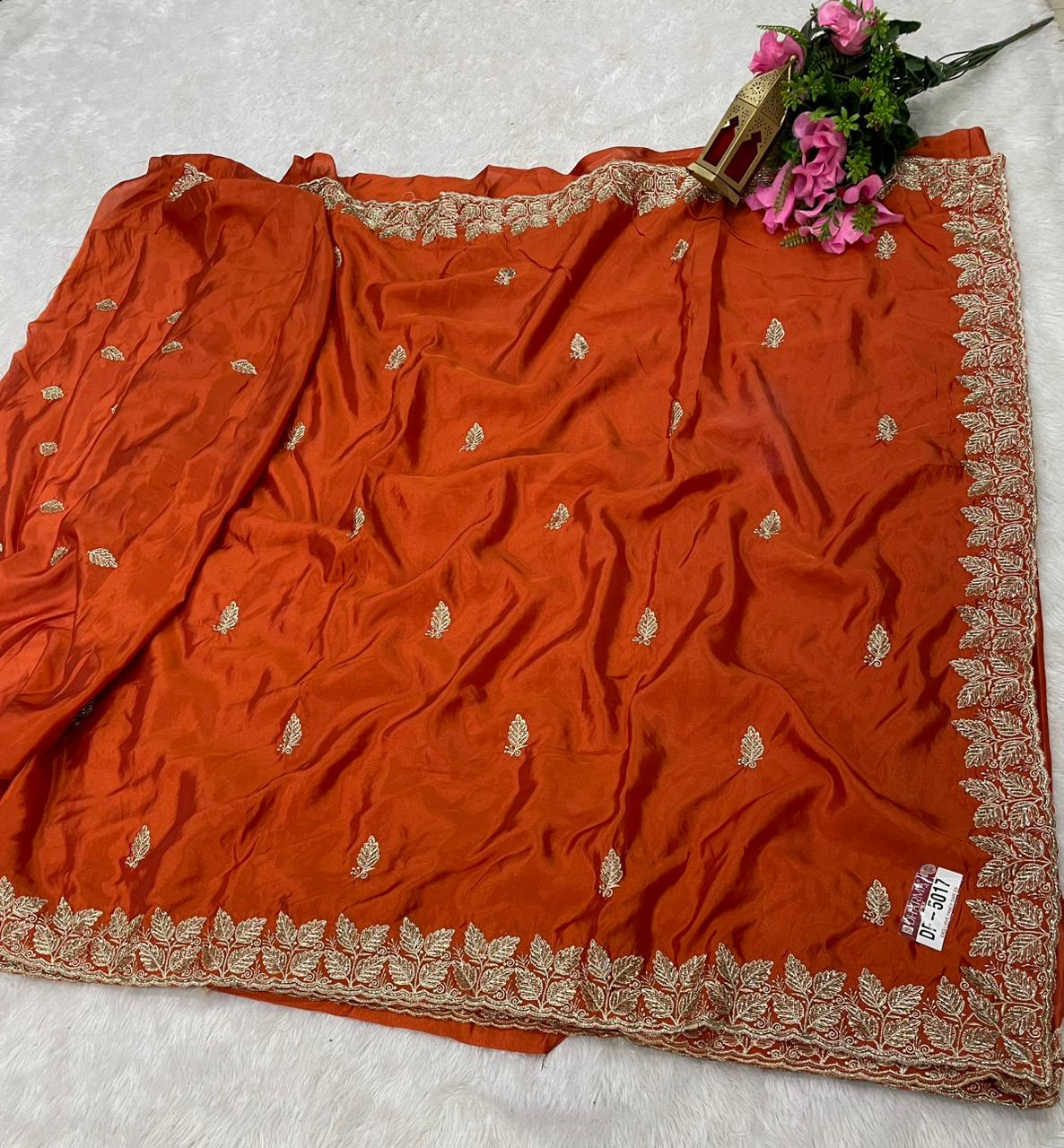 DF-5017 H.O SILK FABRIC SAREE WITH SEQUENCE AND EMBROIDERY WORK WITH HEAVY WORK BLOUSE
