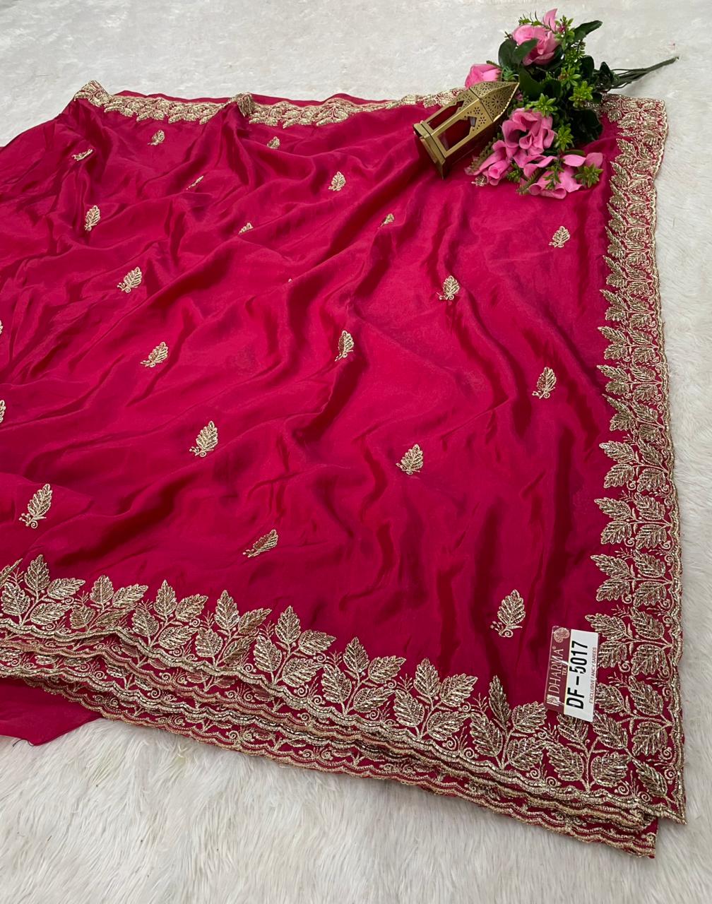 DF-5017 H.O SILK FABRIC SAREE WITH SEQUENCE AND EMBROIDERY WORK WITH HEAVY WORK BLOUSE