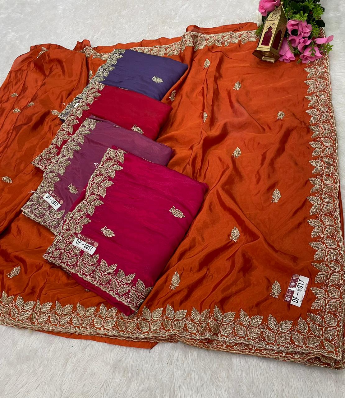 DF-5017 H.O SILK FABRIC SAREE WITH SEQUENCE AND EMBROIDERY WORK WITH HEAVY WORK BLOUSE