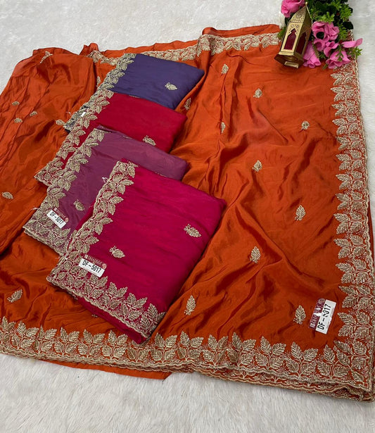 DF-5017 H.O SILK FABRIC SAREE WITH SEQUENCE AND EMBROIDERY WORK WITH HEAVY WORK BLOUSE