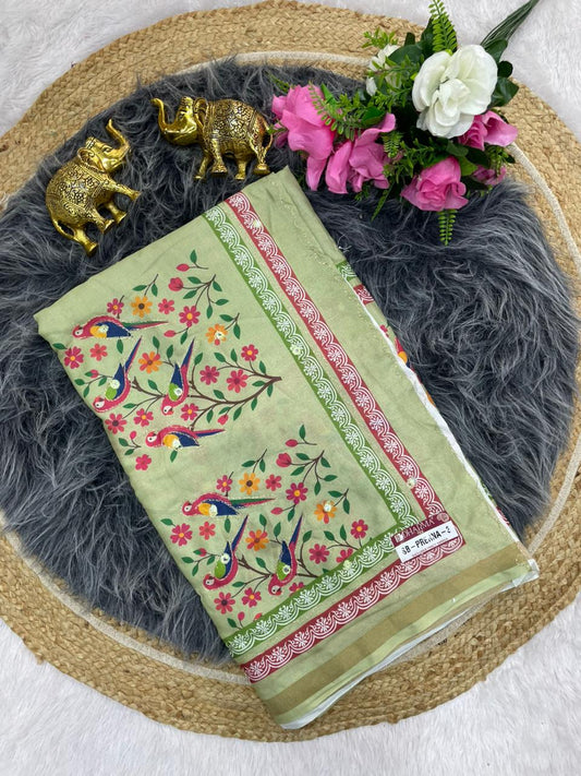 SB-PRERNA-3 HEAVY MAL COTTON SAREE WITH BEAUTIFUL AARI WORK WITH DIGITAL PRINT BEAUTIFUL DESIGN WITH CONTRASY PALLU WITH BEAUTIFUL BLOUSE