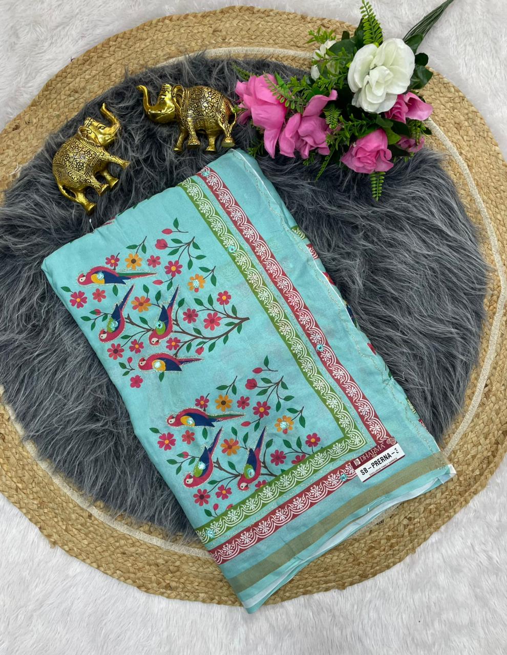SB-PRERNA-3 HEAVY MAL COTTON SAREE WITH BEAUTIFUL AARI WORK WITH DIGITAL PRINT BEAUTIFUL DESIGN WITH CONTRASY PALLU WITH BEAUTIFUL BLOUSE