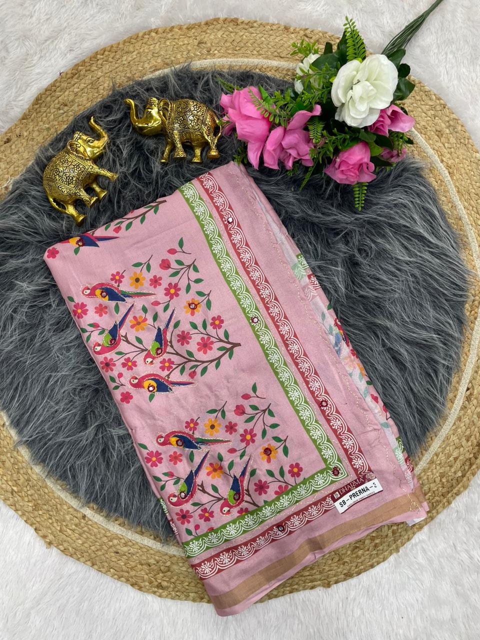 SB-PRERNA-3 HEAVY MAL COTTON SAREE WITH BEAUTIFUL AARI WORK WITH DIGITAL PRINT BEAUTIFUL DESIGN WITH CONTRASY PALLU WITH BEAUTIFUL BLOUSE