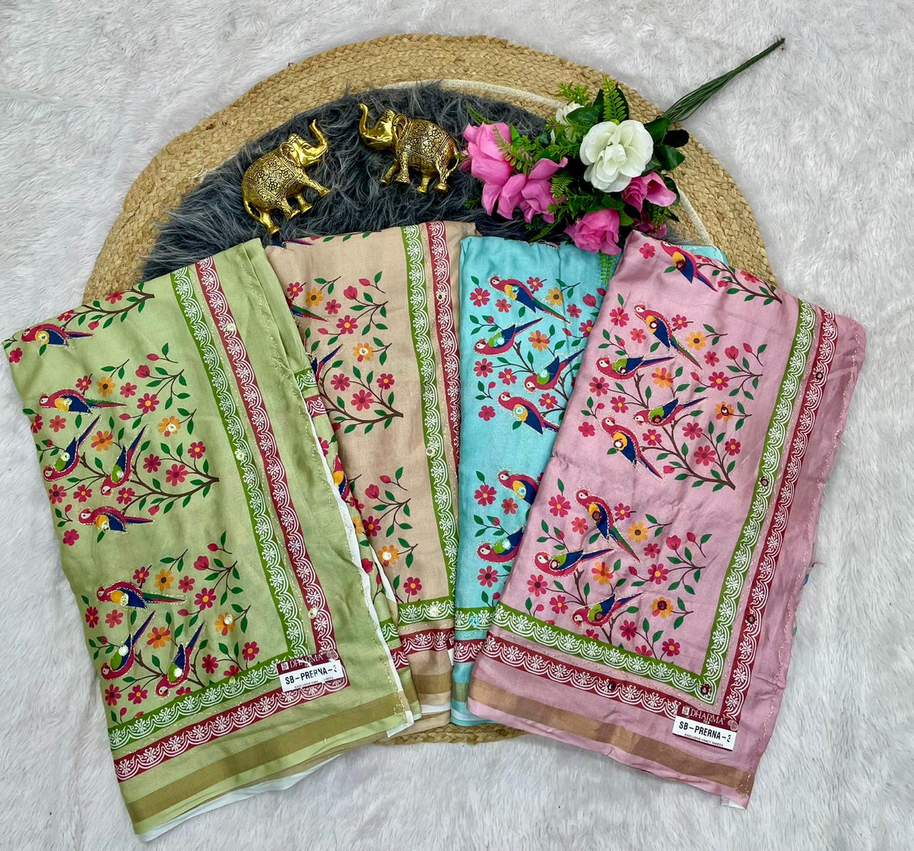 SB-PRERNA-3 HEAVY MAL COTTON SAREE WITH BEAUTIFUL AARI WORK WITH DIGITAL PRINT BEAUTIFUL DESIGN WITH CONTRASY PALLU WITH BEAUTIFUL BLOUSE