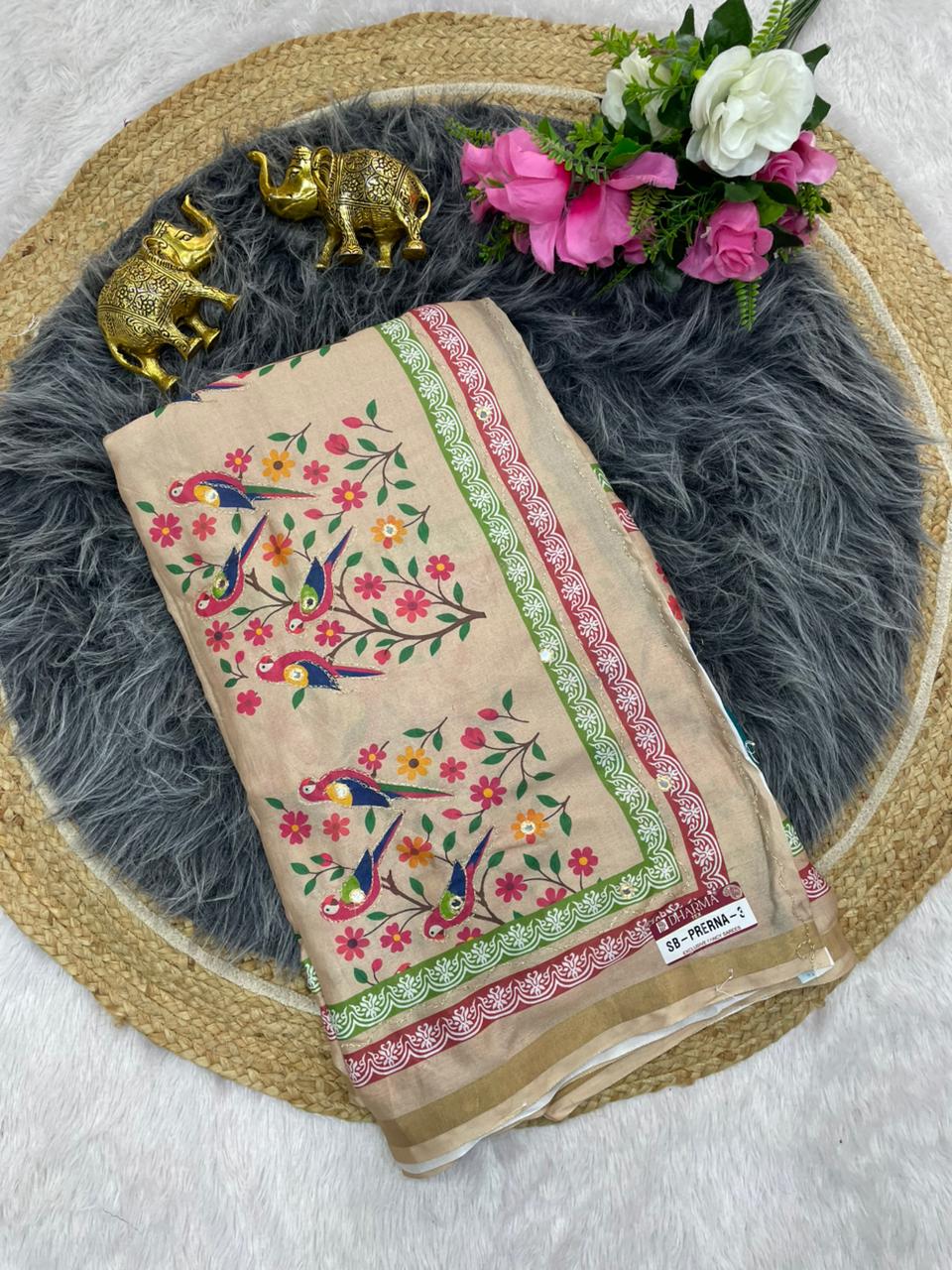 SB-PRERNA-3 HEAVY MAL COTTON SAREE WITH BEAUTIFUL AARI WORK WITH DIGITAL PRINT BEAUTIFUL DESIGN WITH CONTRASY PALLU WITH BEAUTIFUL BLOUSE