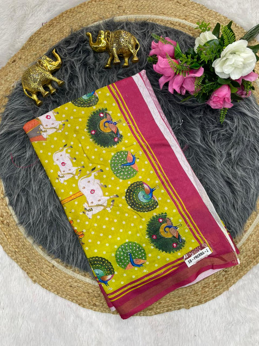 SB-PRERNA-2 HEAVY MAL COTTON SAREE WITH BEAUTIFUL AARI WORK WITH DIGITAL PRINT BEAUTIFUL DESIGN WITH CONTRASY PALLU WITH BEAUTIFUL BLOUSE