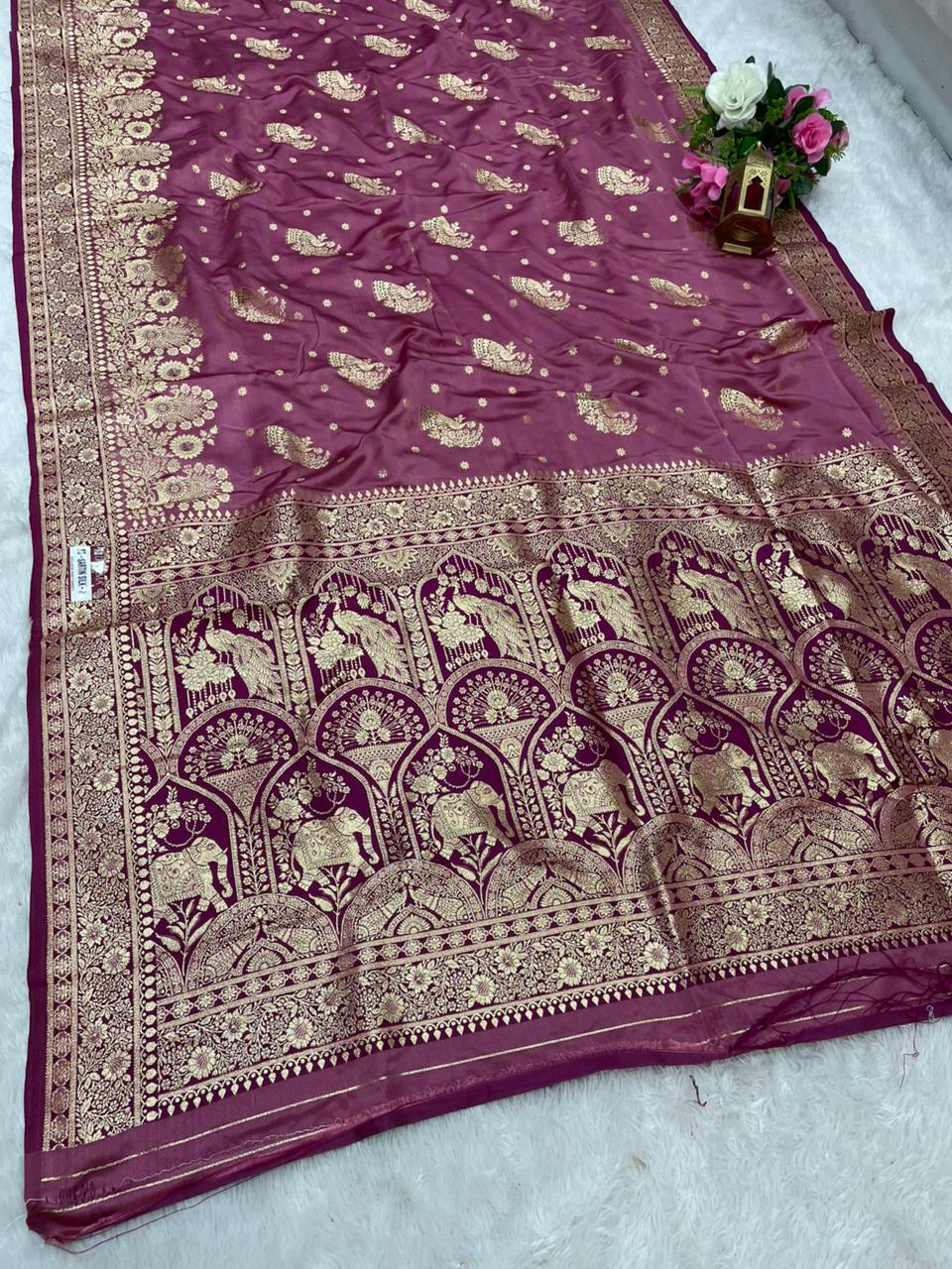 SB-SARTIN SILK-2 SATIN SILK FABRIC SAREE WITH BEAUTIFUL DESIGN WITH BEAUTIFUL PEACOCK AND GAJRAJ DESIGN ON PALLU WITH 2D DYING WITH BLOUSE