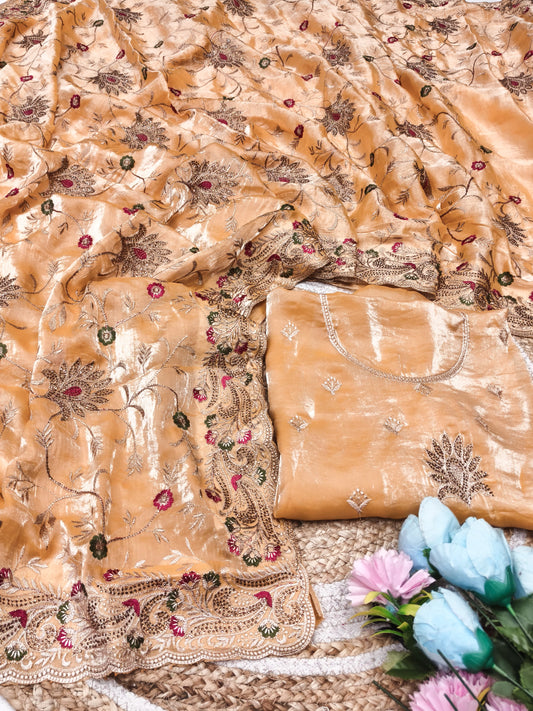 DF-ANURAG SATIN FABRIC SAREE WITH BEAUTIFUL DESIGN WITH HEAVY EMBROIDERY WORK WITH DMC SIROSKI WORK WITH HEAVY BLOUSE