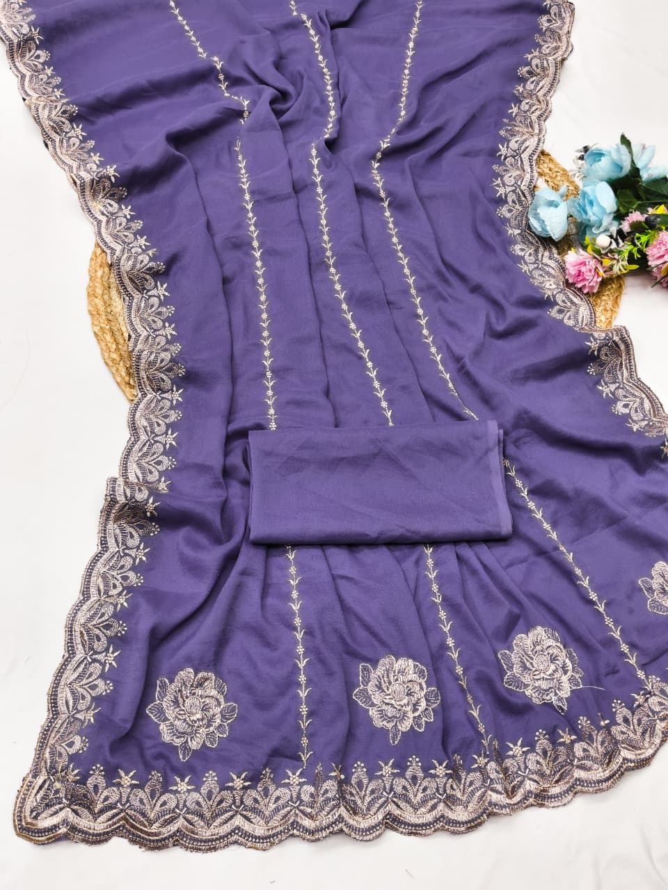 DF-RIWA-2 STAR GEAORGETTE FABRIC SAREE WITH EMBROIDERY WORK WITH BEAUTIFUL DESIGN WITH BLOUSE