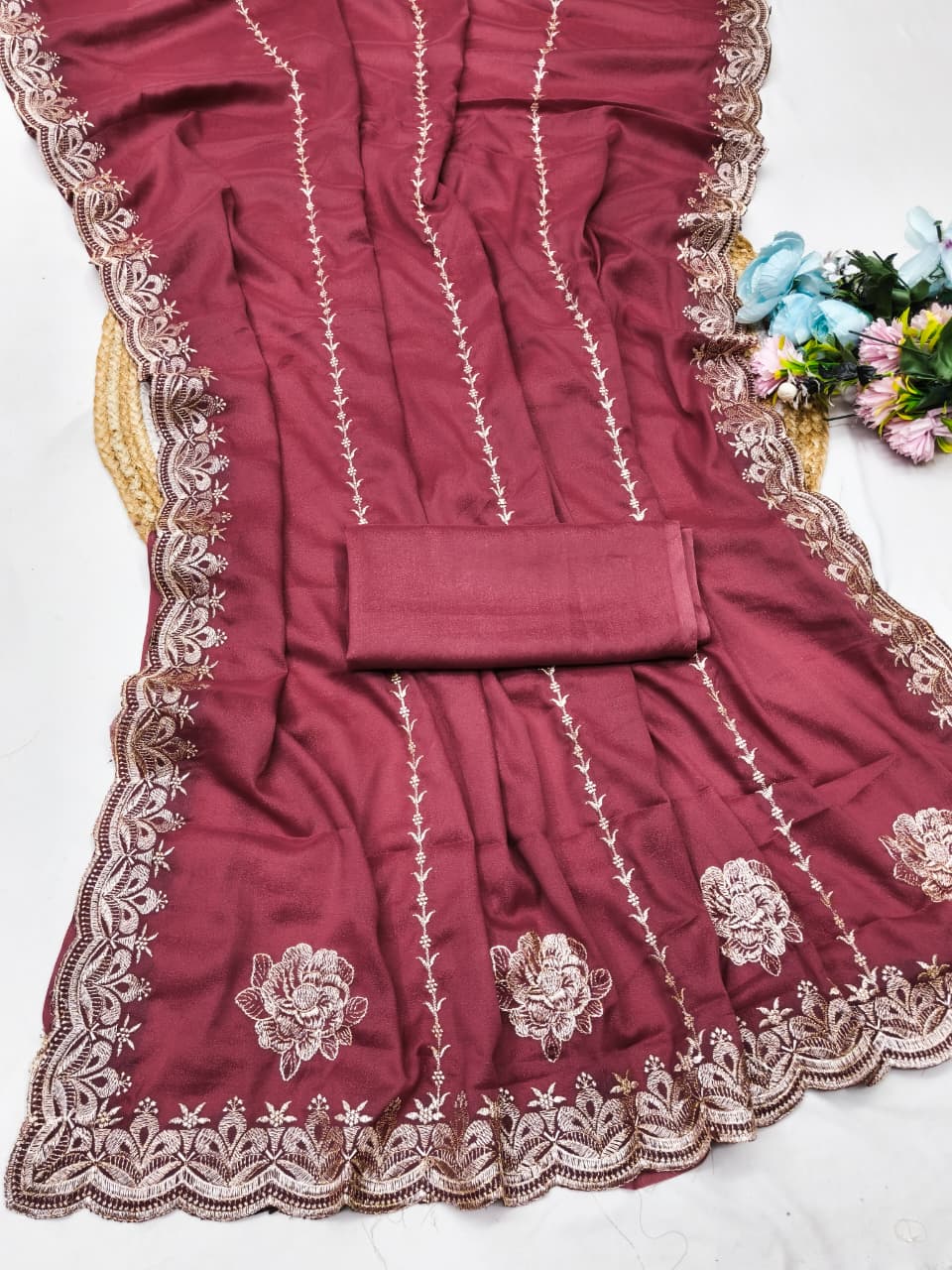 DF-RIWA-2 STAR GEAORGETTE FABRIC SAREE WITH EMBROIDERY WORK WITH BEAUTIFUL DESIGN WITH BLOUSE