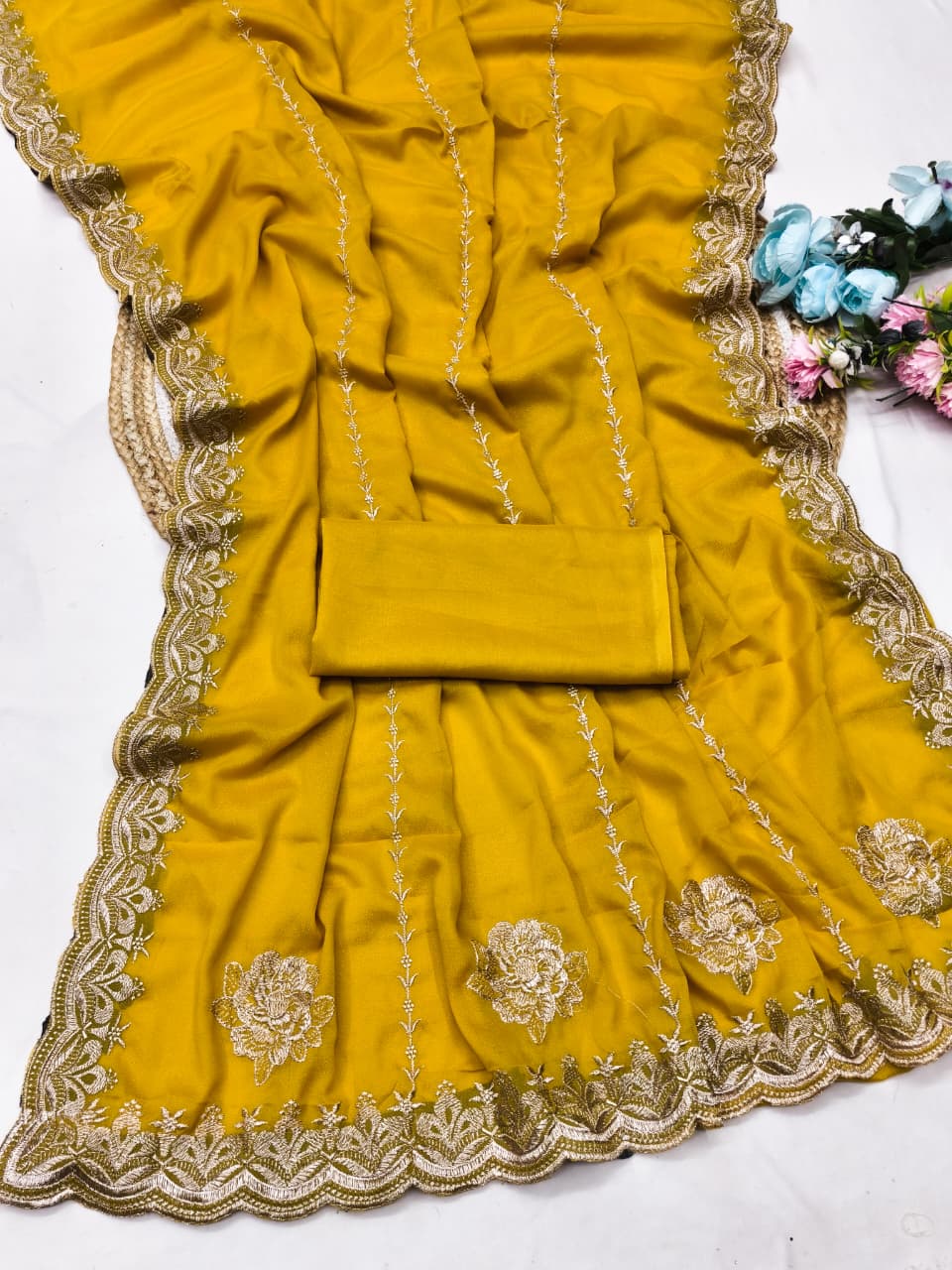 DF-RIWA-2 STAR GEAORGETTE FABRIC SAREE WITH EMBROIDERY WORK WITH BEAUTIFUL DESIGN WITH BLOUSE