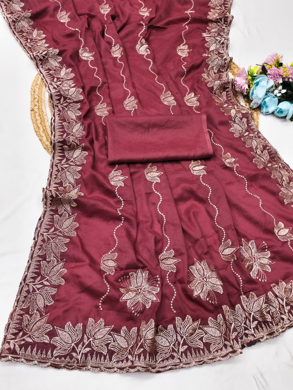 DF-NANDANI STAR GEAORGETTE FABRIC SAREE WITH EMBROIDERY WORK WITH BEAUTIFUL DESIGN WITH BLOUSE