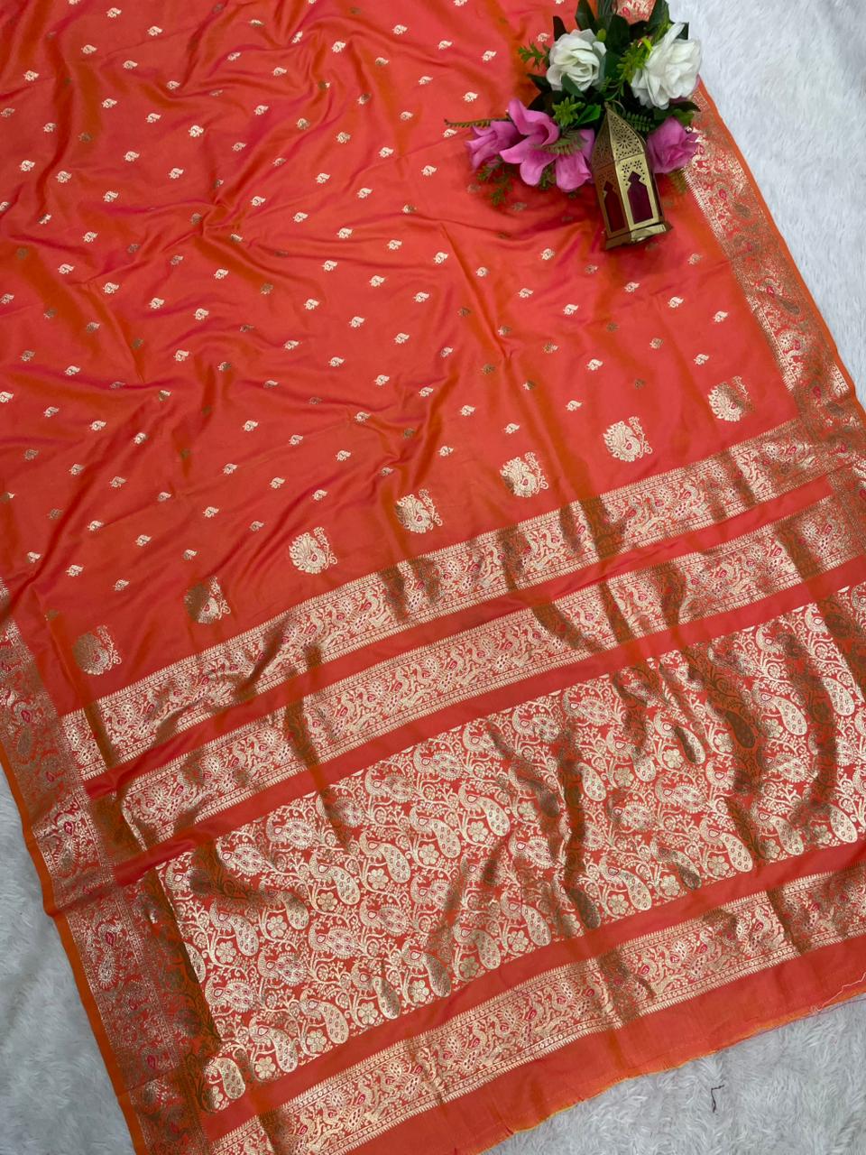 AJ-MERAKHI SOFT SILK FABRIC SAREE WITH BEAUTIFUL DESIGN WITH BEAUTIFUL PEACOK DESIGN ON PALLU WITH  BLOUSE