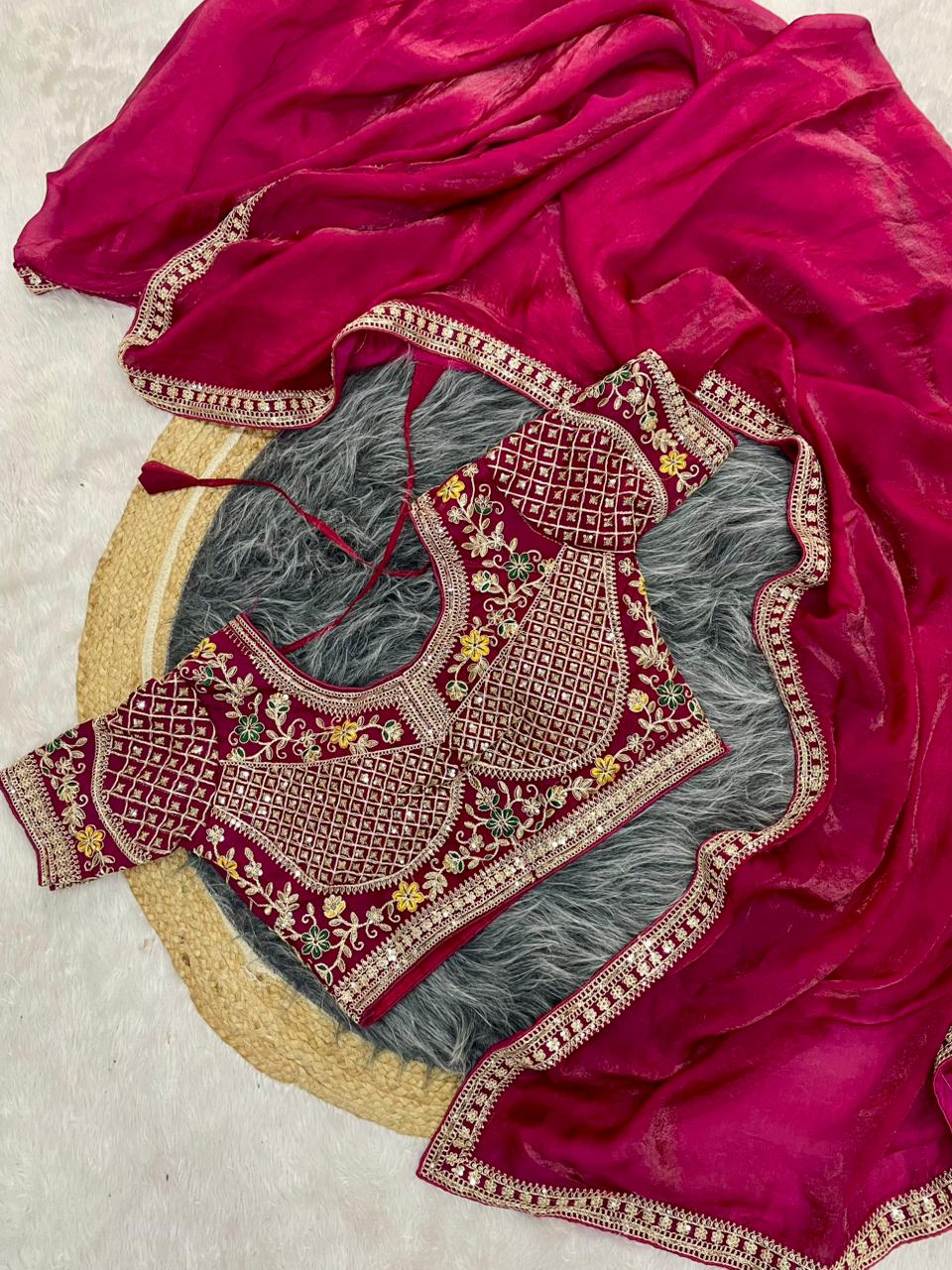 DF-AABHAR Satin Silk Saree with embroidery work with sequence work with thread work with heavy stitched blouse