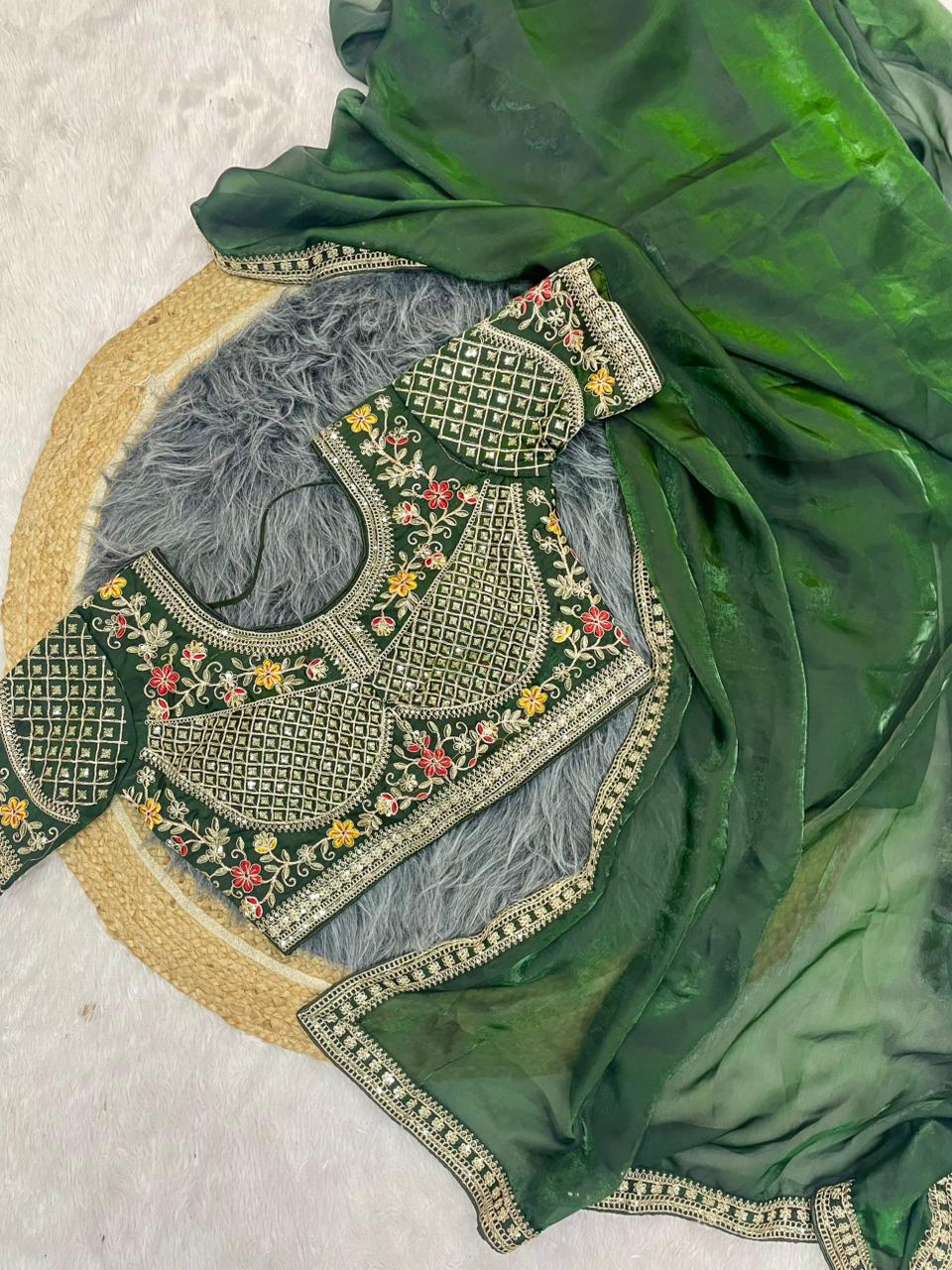DF-AABHAR Satin Silk Saree with embroidery work with sequence work with thread work with heavy stitched blouse