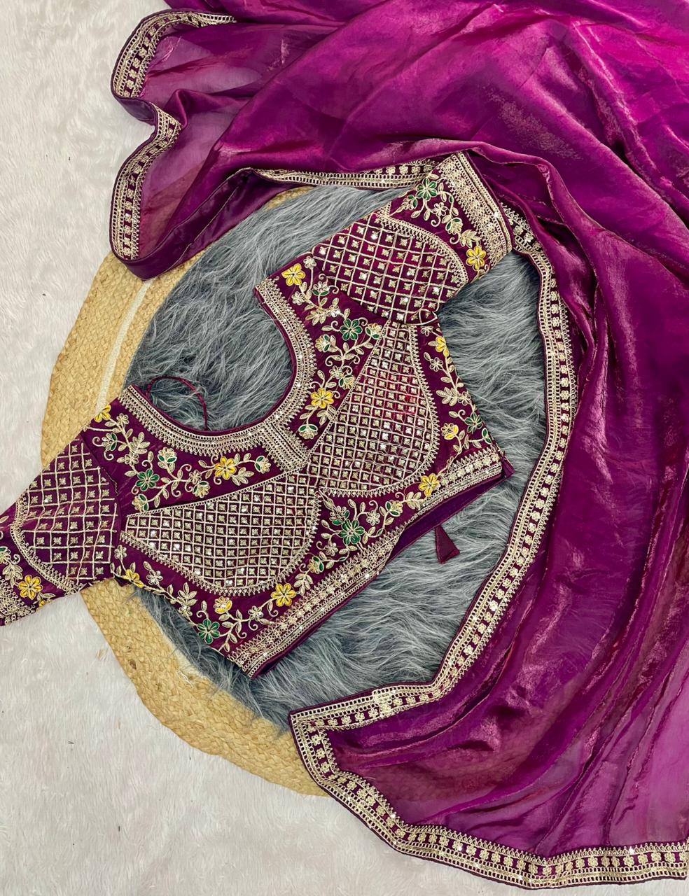 DF-AABHAR Satin Silk Saree with embroidery work with sequence work with thread work with heavy stitched blouse