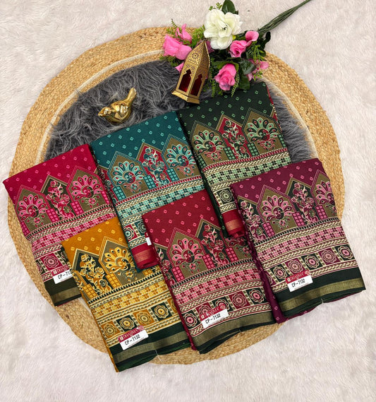 CP-7132 MAL COTTON FABRIC SAREE WITH BEAUTIFUL DESIGN ON PALLU WITH BUTTI BLOUSE AND TRENDING SAREE
