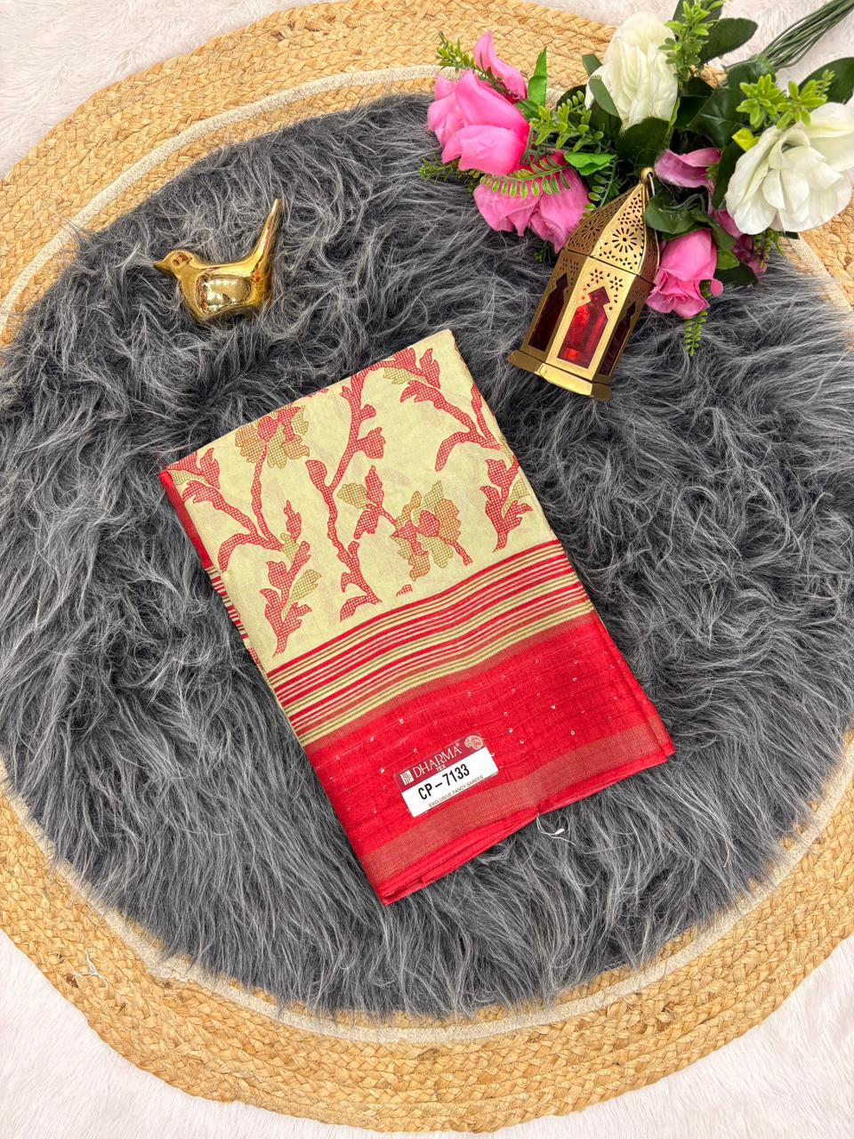 CP-7133 DOLA SEQUENCE  FABRIC SAREE WITH BEAUTIFUL DESIGN ON PALLU WITH BUTTI BLOUSE AND TRENDING SAREE