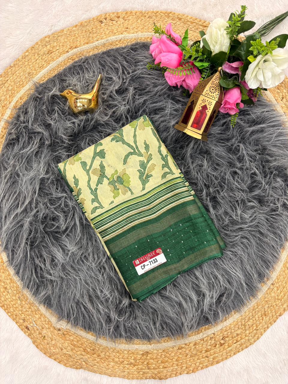 CP-7133 DOLA SEQUENCE  FABRIC SAREE WITH BEAUTIFUL DESIGN ON PALLU WITH BUTTI BLOUSE AND TRENDING SAREE