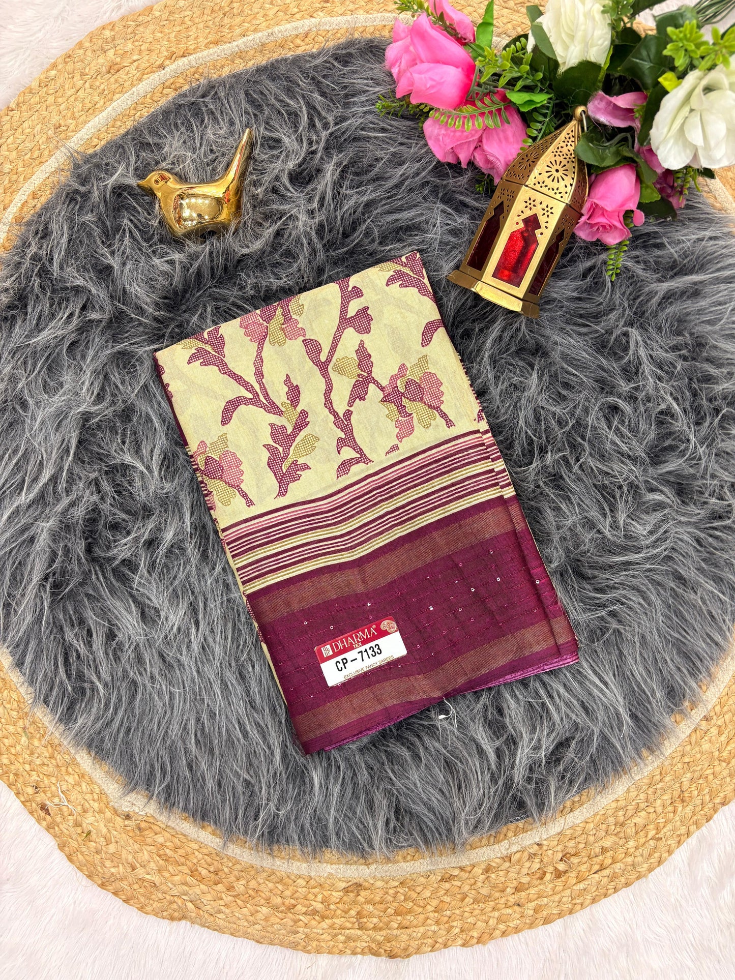 CP-7133 DOLA SEQUENCE  FABRIC SAREE WITH BEAUTIFUL DESIGN ON PALLU WITH BUTTI BLOUSE AND TRENDING SAREE