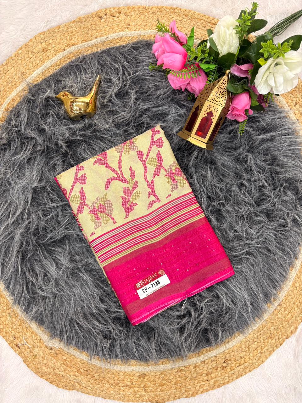 CP-7133 DOLA SEQUENCE  FABRIC SAREE WITH BEAUTIFUL DESIGN ON PALLU WITH BUTTI BLOUSE AND TRENDING SAREE