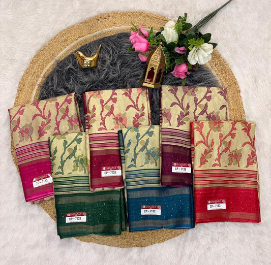 CP-7133 DOLA SEQUENCE  FABRIC SAREE WITH BEAUTIFUL DESIGN ON PALLU WITH BUTTI BLOUSE AND TRENDING SAREE