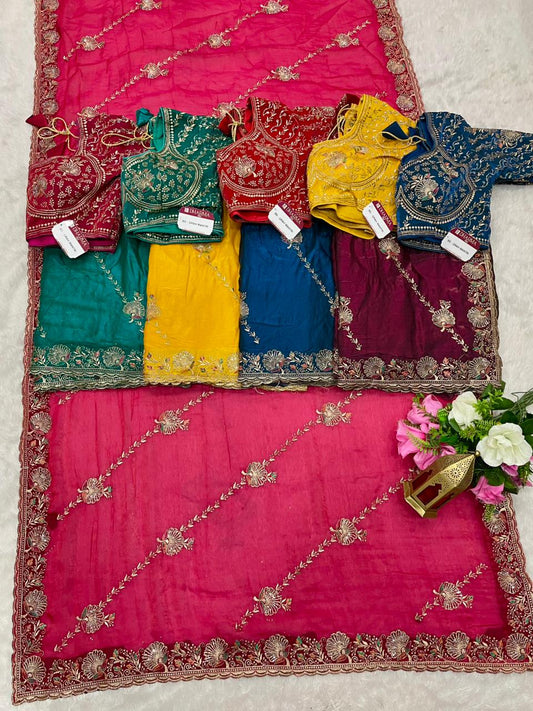 BS-GRAH MANTRI Fendi Saree with embroidery work with jarkan and thread work with fully stitched work blouse