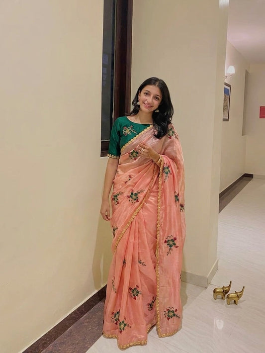 NN-2148 RANGOLI CHIFFON FABRIC WITH C-PALLU WORK AND BEAUTIFUL THREAD WORK WITH FLOWER BUTTA ALLOVER IN SAREE WITH BEAUTIFUL CONTRAST WORK BLOUSE