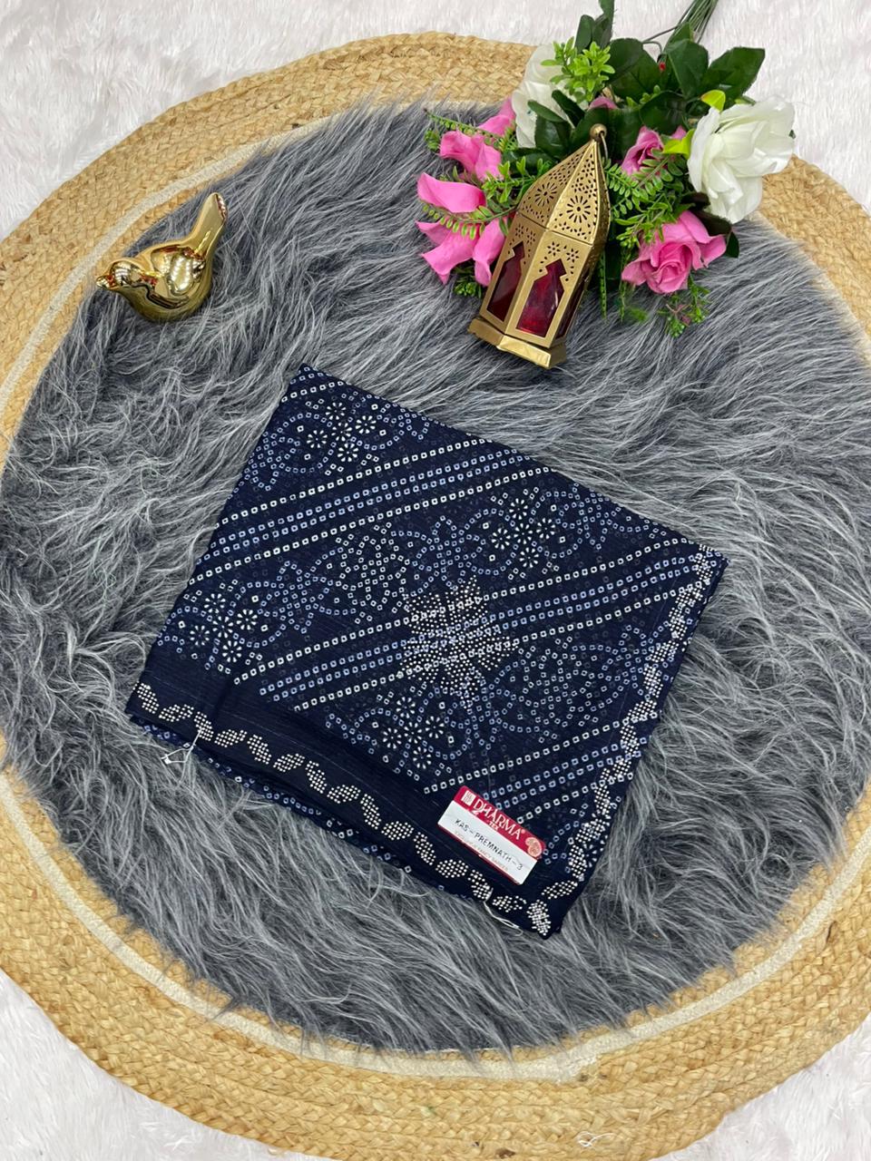 KAS-PREMNATH-3 BANDHANI FABRIC SAREE WITH BEAUTIFUL BANDHANI PRINT DESIGN WITH DMC SIROSKI BORDER WITH PLAIN BLOUSE