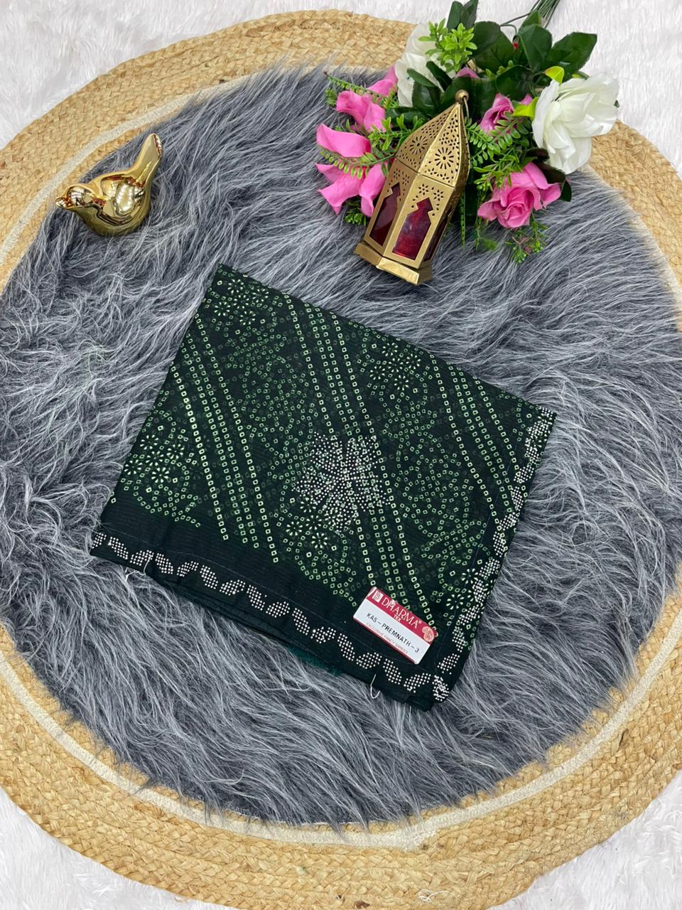 KAS-PREMNATH-3 BANDHANI FABRIC SAREE WITH BEAUTIFUL BANDHANI PRINT DESIGN WITH DMC SIROSKI BORDER WITH PLAIN BLOUSE