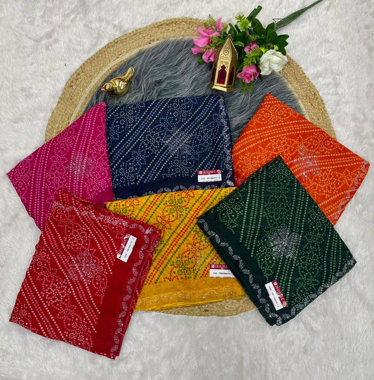 KAS-PREMNATH-3 BANDHANI FABRIC SAREE WITH BEAUTIFUL BANDHANI PRINT DESIGN WITH DMC SIROSKI BORDER WITH PLAIN BLOUSE