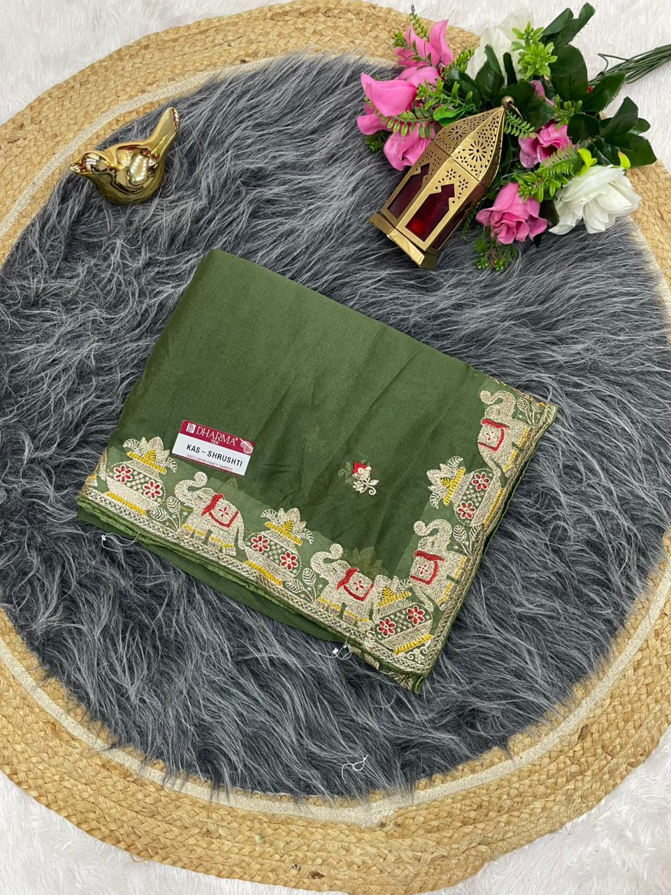 KAS-SHRUSHTI STAR GEORGETTE FABRIC SAREE WITH BEAUTIFUL DESIGN WITH EMBROIDERY WORK WITH BEAUTIFUL GAJRAJ DESUGN WITH BLOUSE