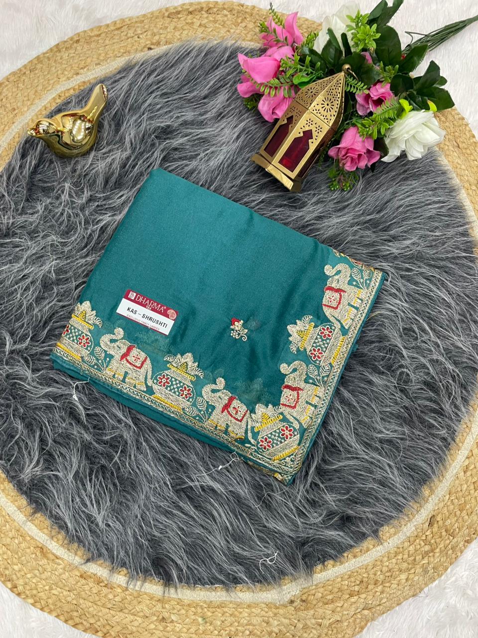 KAS-SHRUSHTI STAR GEORGETTE FABRIC SAREE WITH BEAUTIFUL DESIGN WITH EMBROIDERY WORK WITH BEAUTIFUL GAJRAJ DESUGN WITH BLOUSE