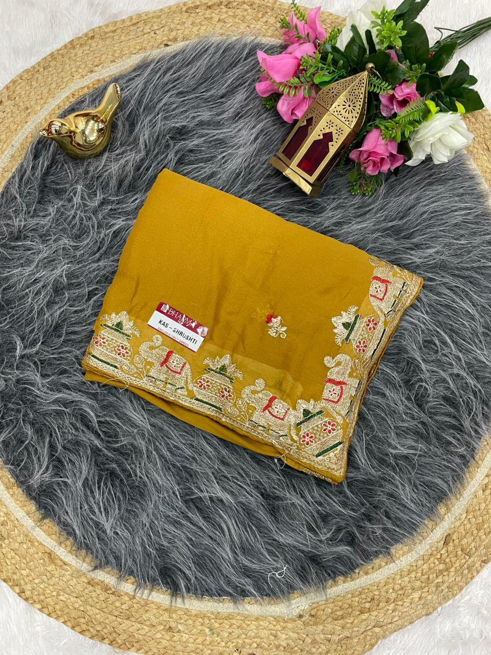 KAS-SHRUSHTI STAR GEORGETTE FABRIC SAREE WITH BEAUTIFUL DESIGN WITH EMBROIDERY WORK WITH BEAUTIFUL GAJRAJ DESUGN WITH BLOUSE