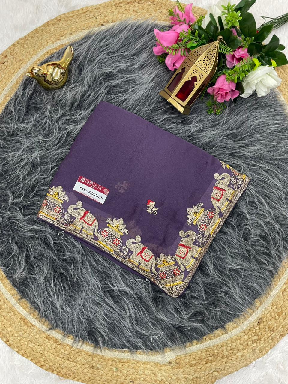 KAS-SHRUSHTI STAR GEORGETTE FABRIC SAREE WITH BEAUTIFUL DESIGN WITH EMBROIDERY WORK WITH BEAUTIFUL GAJRAJ DESUGN WITH BLOUSE