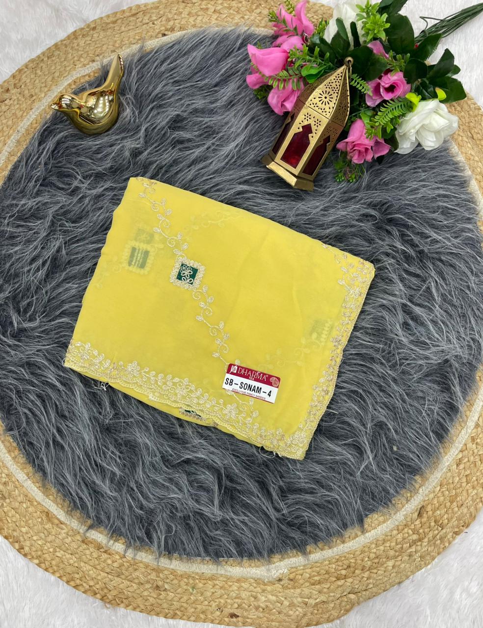SB-SONAM-4 STAR GEORGETTE SAREE WITH BEAUTIFUL EMBROIDERY WITH THREAD WORK WITH WORK BLOUSE