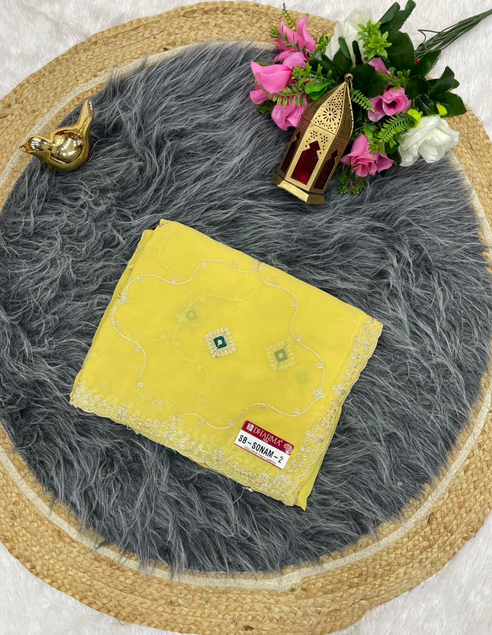 SB-SONAM-2 STAR GEORGETTE SAREE WITH BEAUTIFUL EMBROIDERY WITH THREAD WORK WITH WORK BLOUSE