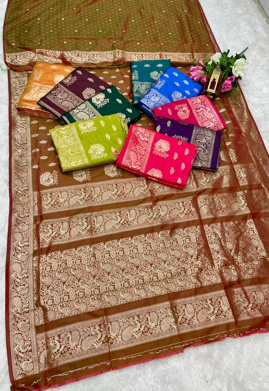 AJ-MORNI SOFT SILK FABRIC SAREE WITH  BEAUTIFUL DESIGN WITH RICH PALLU DEISGN WITH PEACOCK DESIGN ON PALLU WITH BLOUSE