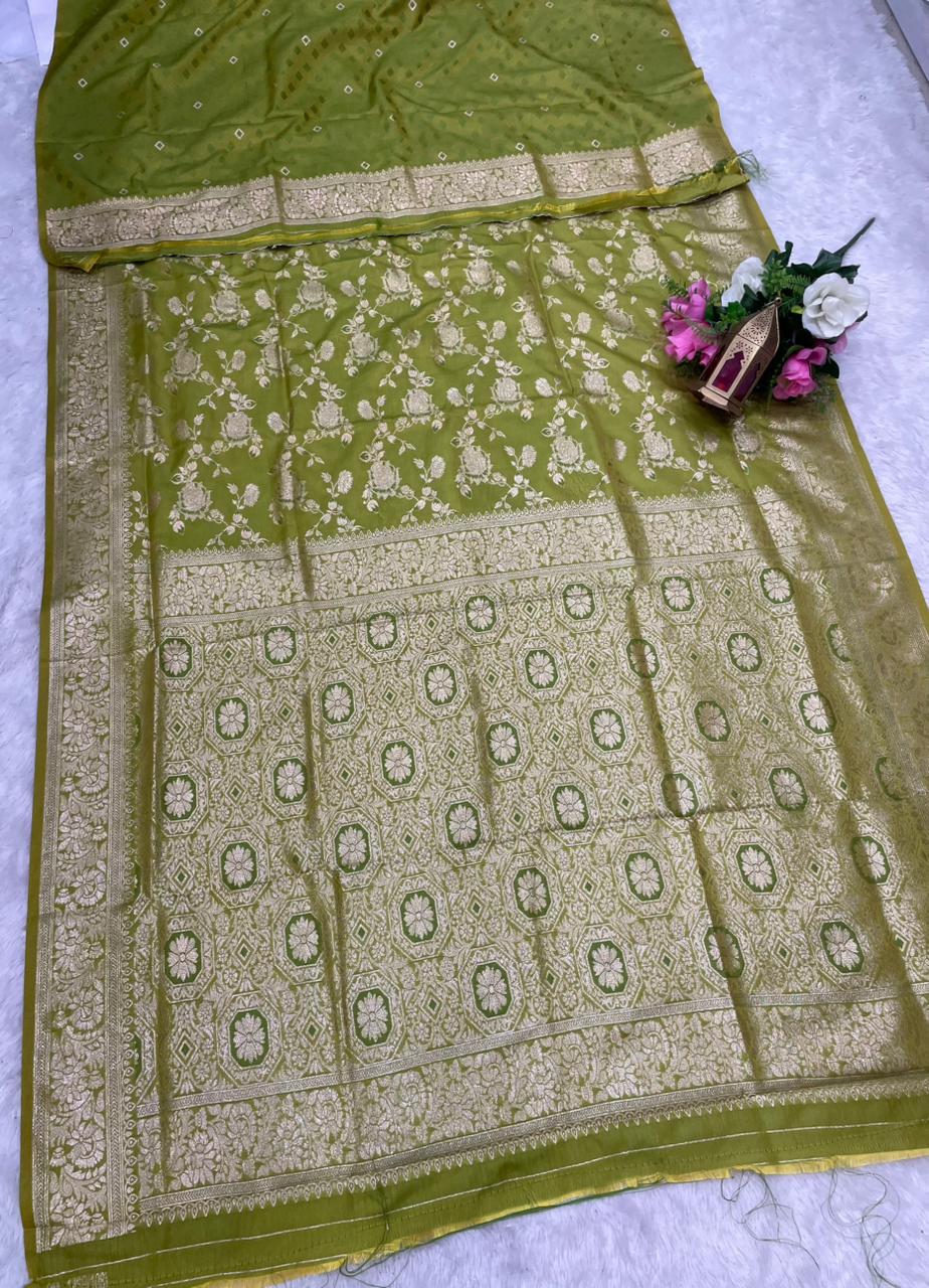 AJ-SANAYA SOFT SILK FABRIC SAREE WITH RICH PALLU DESIGN WITH HEAVY JHAL DESIGN WITH BUTTI BLOUSE