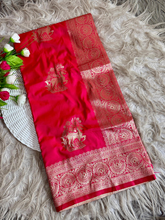 SA-7069 SOFT SILK SAREE WITH BEAUTIFUL BANARASI JAREE WITH HIRAN DESIGN